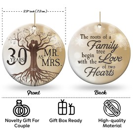 Giveena 30th 2025 Wedding Anniversary Ornament - Christmas Ceramic Gift for Couple, Parents, Friend - Holiday Decoration Hanging Present