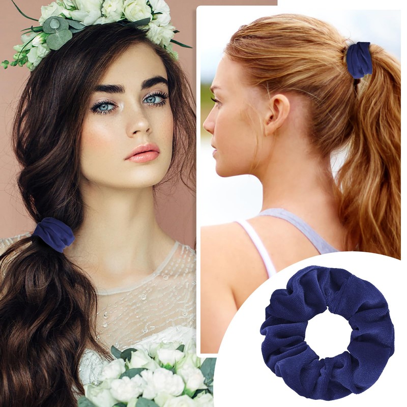 WLLHYF 2 Pcs Pink Velvet Hair Scrunchies Hairs Bands, Navy