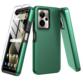 Cricket Outlast 5G 2024/AT&T Motivate Pro Case With Tempered Glass Screen Protector, Dual Layer Heavy Duty Shockproof Protection (Dark Green)