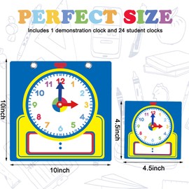 Junkin 25 Pcs Teaching Clock Kit, Learning Clocks for Kids Learning Time with Erasable Surface for Home School Classroom Supplies(Cute Style)