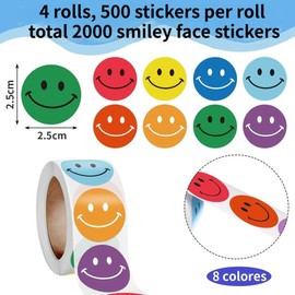 Smiley Face Reward Stickers,4 Rolls, Fun Motivational Stickers for Teachers and Kids | 800+ Colorful Happy Face Stickers | Perfect for Classroom, Behavior Charts & Crafts