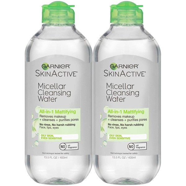 Garnier SkinActive Micellar Cleansing Water, All-in-1 Makeup Remover and Facial Cleanser, For Oily Skin, 13.5 fl oz, 2 Pack