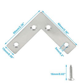 Bonsicoky 12 Pack L Shape Flat Bracket, 2.4" x 2.4" Stainless Steel Flat Corner Brackets, Corner Braces, Joining Plate, Repair Plate for Wood Furniture, Cabinet, Windows, Desks - Silver