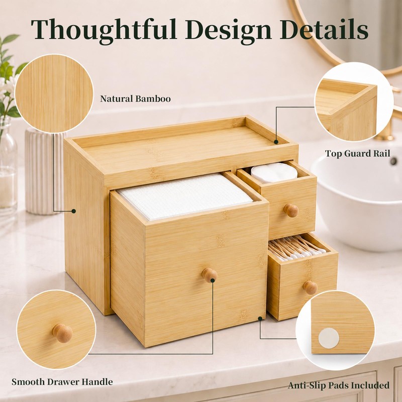 Bamboo Face Towel Holder with 3 Drawers
