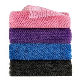 Oslynia 4 Pcs African Net Cloth, Exfoliating Body Scrubber, 31.5 Inch Long Bath Sponge for Shower, Reusable Back Scrubber Cloth (Pink/Purple/Black/Blue)