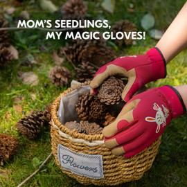 Vgo... 1 Pair Children's Gardening Gloves Aged 3-9 Years with Cute Animal Prints, Breathable & Machine Washable, Outdoor, Abrasive for Cycling, Camping (1 Pair, Size M, Red, KID-SL7362)