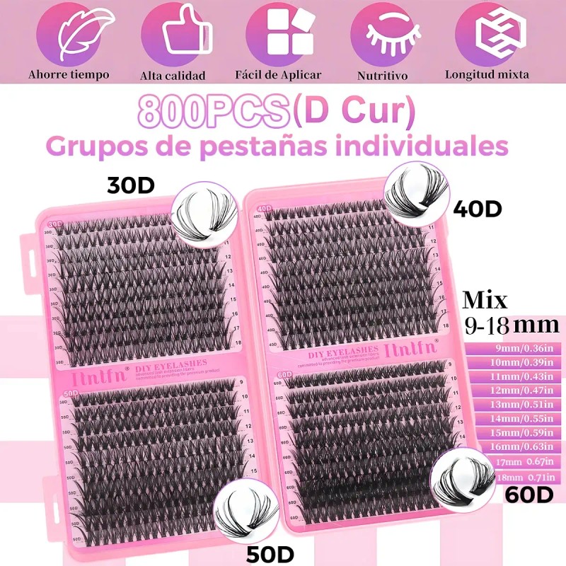 Set Extension Pestañas Diy 9-18mm Kit Maquillaje Completo