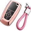 M.JVisun Soft TPU Case Key Fob Cover For Ford Bronco Ecosport Edge Escape Expedition Explorer F150 F250 F350 F450 F550 Fusion Maverick Mondeo Mustang Ranger Car Key - Glossy Pink - Braided Keychain