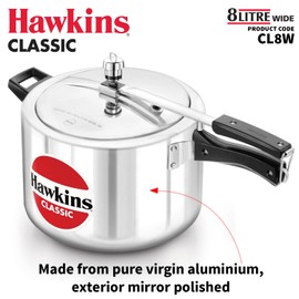 Hawkins Classic CL8W 8 L Aluminum Wide Body Pressure Cooker, Medium, Silver, 8-Liter