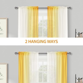 Melodieux Yellow Ombre Sheer Curtains 84 Inches Long for Living Room, Bedroom Chiffon Yellow White Gradient Rod Pocket Voile Drapes, 52 by 84 Inch, 2 Panels