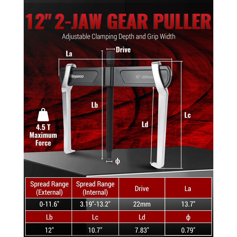 Reywoo 2-Jaw Reversible Gear Puller for External (11.6" Max) &