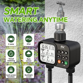 2-Zone Digital Garden Water Timer with Rain Sensor – Automatic Irrigation Controller for Lawn & Yard
