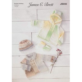 James Brett Double Knit Knitting Pattern for Baby Jacket Hat & Bootees (JB690)