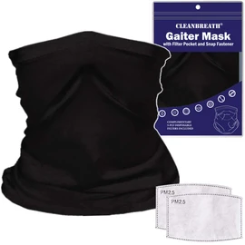 Cleanbreath Reusable Neck Gaiter with Filter Insert, Fashionable Cooling Face Covering Bandanas for Men/Women, Black