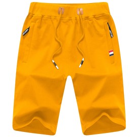 Chrisuno Elastic Waist Shorts for Men Beach Cargo Jogger Yellow Small