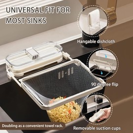 Kitchen Sink Food Catcher Mesh Bag, Suction Cup Sink Strainer with Net, Suction Cup Sink Filter Rack, Suction Cup Sink Strainer with Mesh Bag Drainer Basket for Kitchen Food Waste(Milky White)