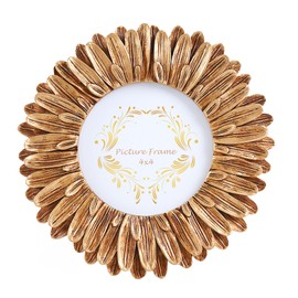 Kangce Vintage Picture Frame 4x4 Round Flower Picture Frame Floral Wall Decor (Bronze Sunflower)