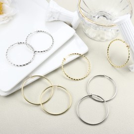 Sanfenly 8PCS Clip On Hoop Earrings for Women Stainless Steel，Silver Gold Non Piercing Big Hoop Earring Hypoallergenic Twisted Hoop Earrings for Non Pierced Lightweight Ears