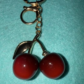 Mint Cherry Bag Charm Keychain Resin and Metal Gold tone