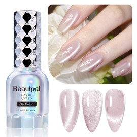BEAUTPAL Glassy Cat Eye Gel Nail Polish,15ML Glitter Holographic UV LED Nail Polish Gel Salon Manicure Nail Art DIY at Home with Magnetic Wand Color 002 Barely Purple