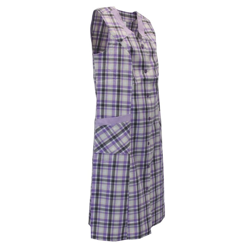 Schuerzenfabrik Button Gown Women's Mixed Fabric Checked Apron Sleeveless Cooking