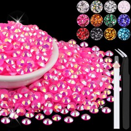 BELLEBOOST 1500PCS 6mm Resin Jelly Rhinestones in Bulk (Hot Pink AB), Bedazzling Flatback Crystals Rhinestones for Crafting DIY Nail Decoration, Gems Diomand Charms for Tumbler Shoes Clothing Fabric