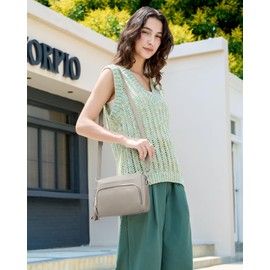 befen Soft Real Leather Small Crossbody Purses for Women, Ladies Anti-Theft Shoulder Bag Handbag Purse with Adjustable Strap & Built in RFID Wallet Beige Grey