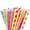 BEISHIDA 100 Pcs Biodegradable Paper Straws, Assorted Rainbow Striped Straws