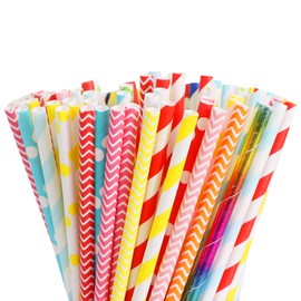 BEISHIDA 100 Pcs Biodegradable Paper Straws, Assorted Rainbow Striped Straws for Drinking, Crafts and Party Supplies