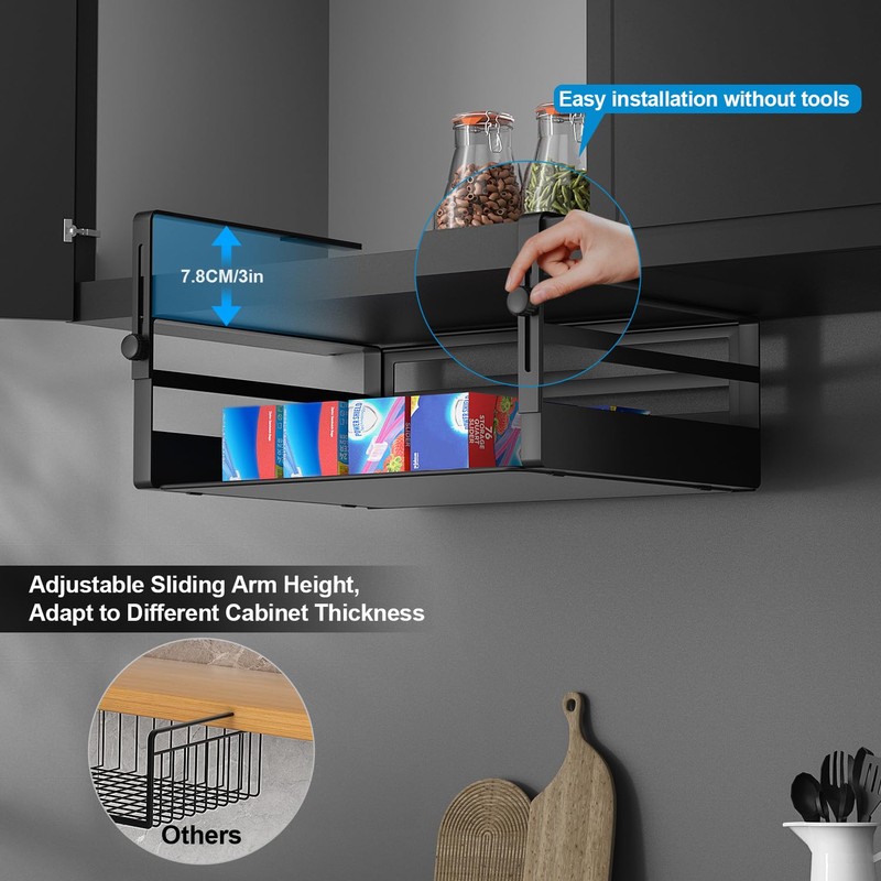 AmonHouseware 2 Pack Under Shelf Basket Organizers,Adjustable Hanging Under Cabinet