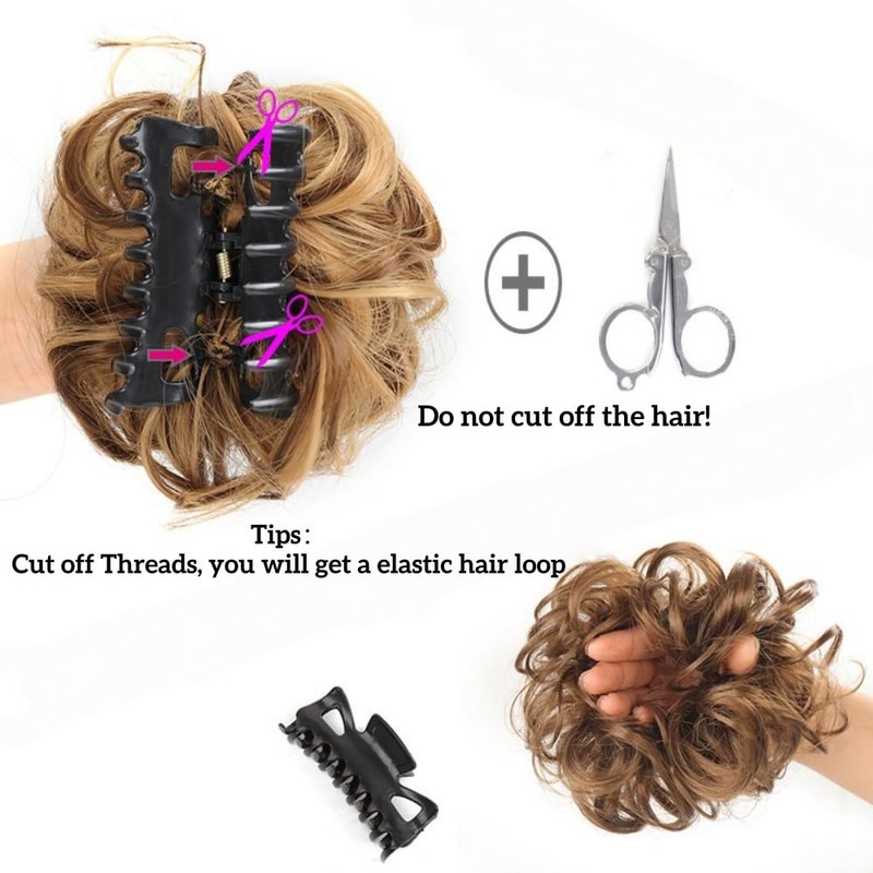Claw Clip Messy Bun Wavy Chignon Ponytail(Blonde and Beige)
