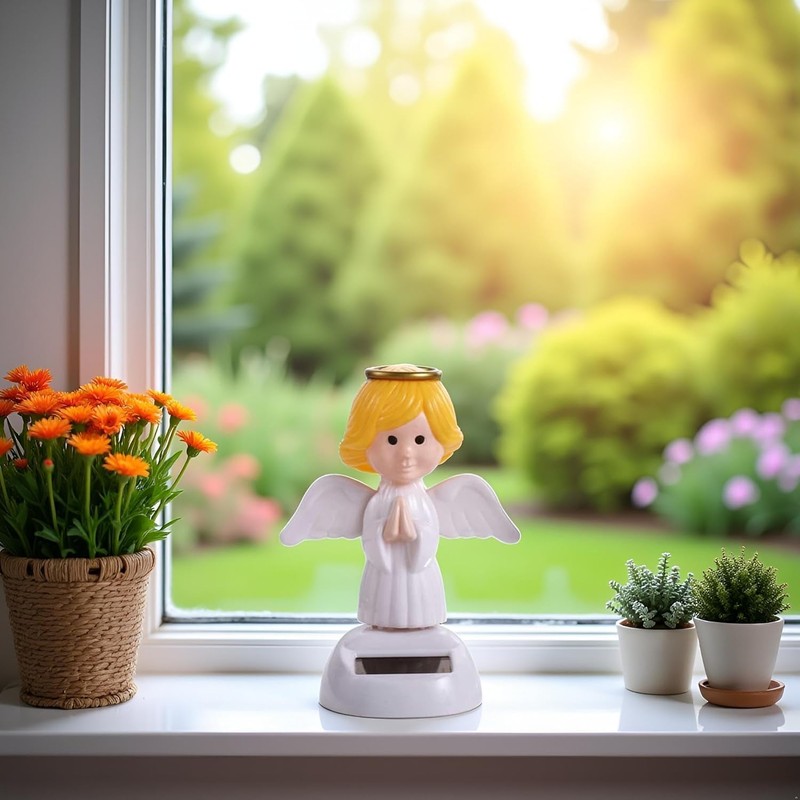 Yellow Solar Powered Bobble Head Toy - Cute Solar Angel