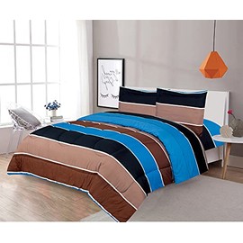 Sapphire Home 3 Piece Full Size Comforter Set with Shams, Blue Orange Gray Stripes Print Multicolor Boys Kids Girls Teen Comforter Bed Cover, (Kids Stripe, F, 3pc)