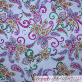 Signature BonEful Fabric FQ Cotton Quilt White Pink Purple Bright Rainbow Flower Paisley S