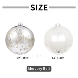 XmasExp Large Christmas Ball Ornaments,2pcs Silver Giant Shatterproof Plastic Hanging Mercury Xmas Ball Decorations Christmas Tree Ornaments (Silver, 6")