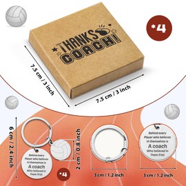 WATINC Coach Appreciation Keychain Gift Set, 4Pcs Sport Match Cheer Keychains Keepsake Present with Thank You Packaging, Inspirational Round Keyring Thanks for Christmas Retirement Gift (Volleyball)