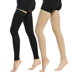 Evolyline 2 Pairs of Medical Compression Stockings for Men and Women, 20-30 mmHg, Class II Thigh Long Support Stockings, Compression Socks for Air Travel, Graduated Support for Varicose Veins