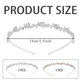 SYEYCW 2 Pcs Silver Crystal Bridal Crown Tiara, Bridal Headband, Flower Rhinestone Pearls Crowns Headband, Luxury Sparkly Wedding Party Hair Band, Elegant Accessories for Women Wedding Birthday Prom