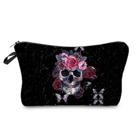 Livel lhood Floral Skull Cosmetic Bag for Women Cute Makeup Bag for Purse Travel Toiletry Zipper Pouch for Girls Women Families Friends Sisters Gifts Floral Skull Makeup Bag for Her