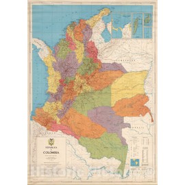Historic Map - Wall Map, Colombia - Political. 1972 - Vintage Wall Art - 16in x 24in