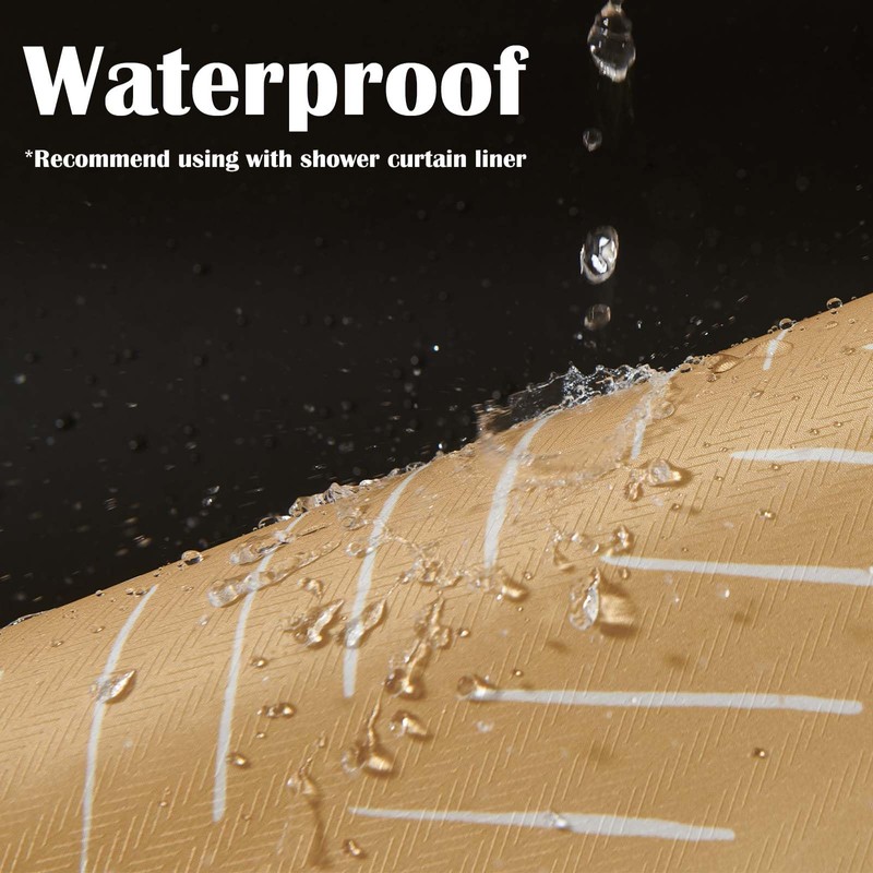 jinchan Mustard Shower Curtain with White Herringbone Striped Zig Zag