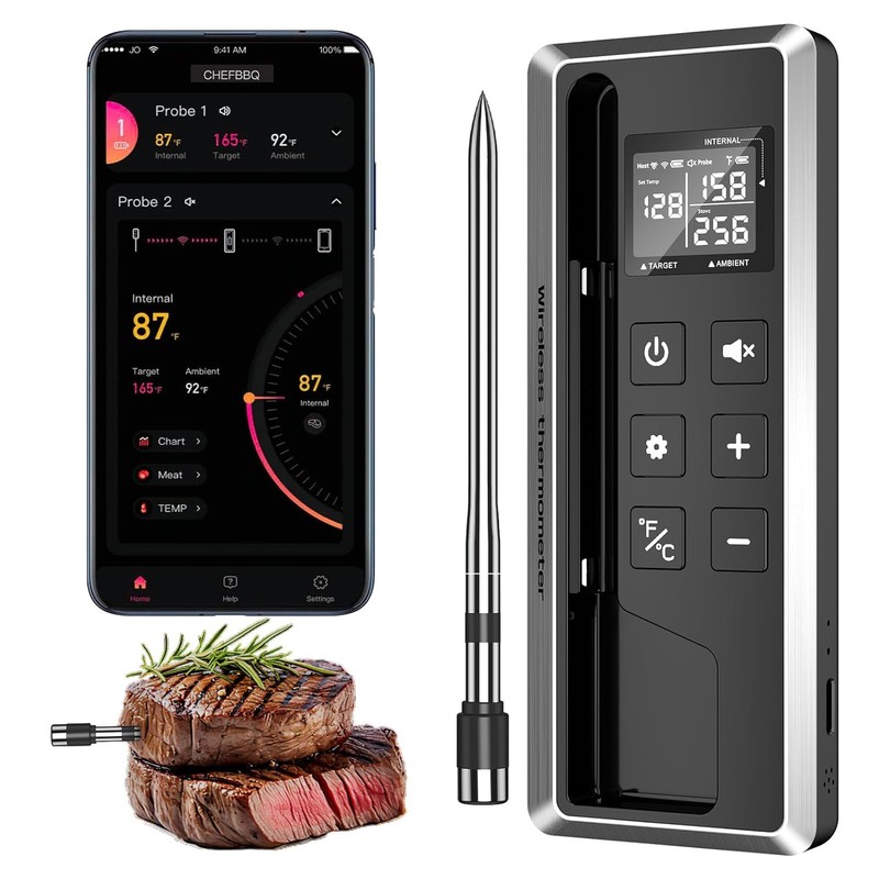Wireless Meat Thermometer with Smart APP Control | 800ft Bluetooth