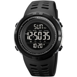 findtime Men's Digital Watch Seniors Large Numbers 50 m Waterproof Military Watch Digital Sports Watch Camouflage Men's Watch with Alarm Clock Coutdown Date 12/24H LED Wristwatches Men, black, Strap.