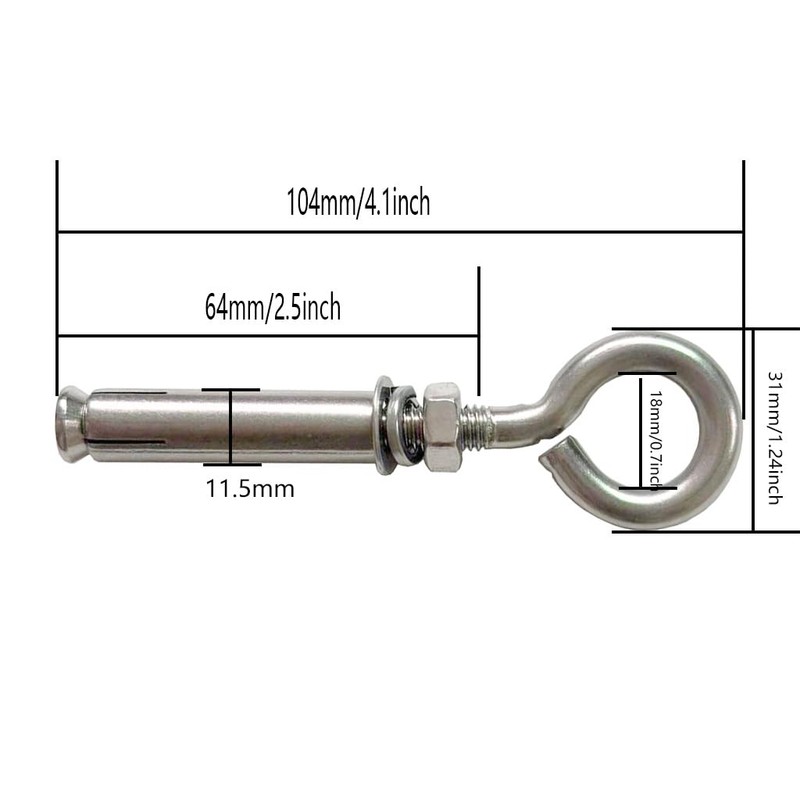 AIVOOF Concrete Eye Bolt,2 Pack M8 Stainless Steel Expansion Screws