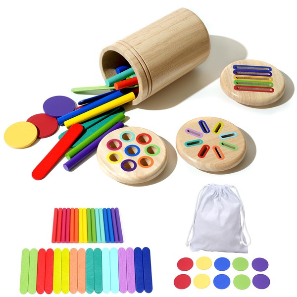 puiaxod Montessori Toy from 1 Year, 3-in-1 Colourful Montessori Wooden
