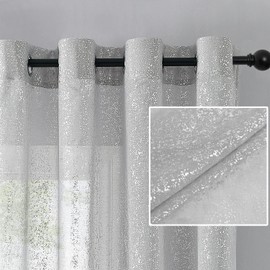 TERLYTEX Silver Curtains for Living Room, Metallic Silver Foil Sparkle Dots Printed Silver Sheer Curtains 84 Inch Length, Grommet Silver Curtains for Windows 2 Panels Set, 52 x 84 Inch, Silver Grey