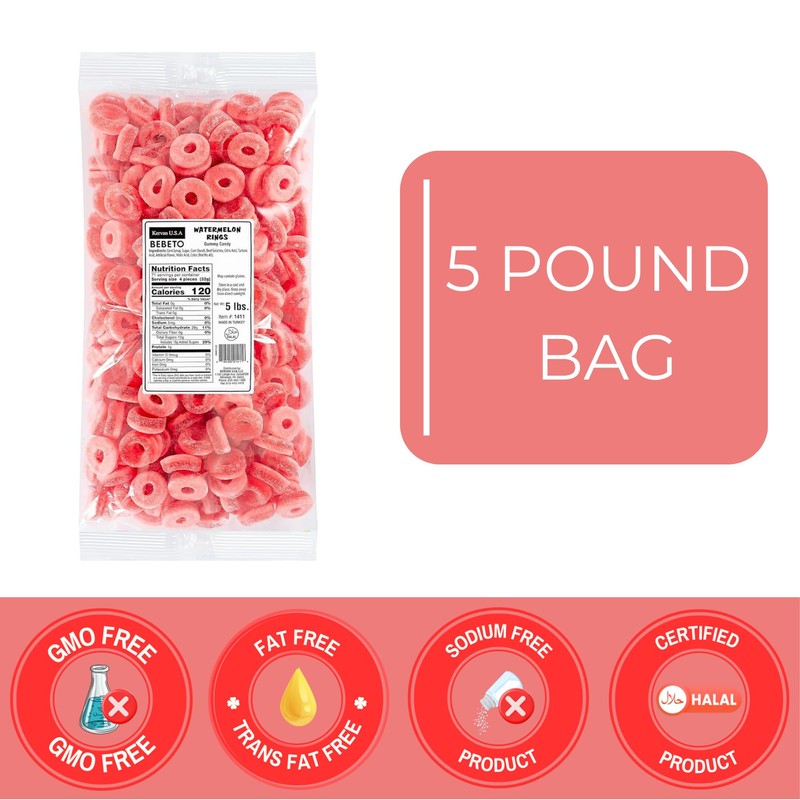 Kervan Candy Bebeto Watermelon Rings - Fruity, Soft, Sweet &