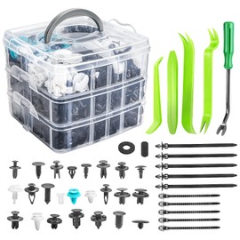 845pcs Green Car Retainer Clips & Fasteners Kit – 24 Universal Sizes Nylon Bumper, Fender Rivets, Door Panel Clips, and Plastic Rivets with 10 Cable Ties and Removal Tool for Toyota, (845pcs Green)