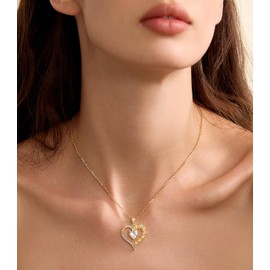 Beam & Bask 2 Carat Moissanite Rose Flower Heart Necklace for Her, Sterling Silver Plated with 18K Gold, Birthday, Wedding, Anniversary Pendant Jewelry for Girlfriend, Wife, Bride, Soulmate