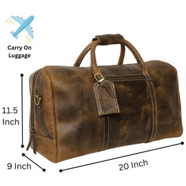 Leather Travel Duffel Bag - Airplane Underseat Carry On Bags By Rustic Town (Medium, Brown)